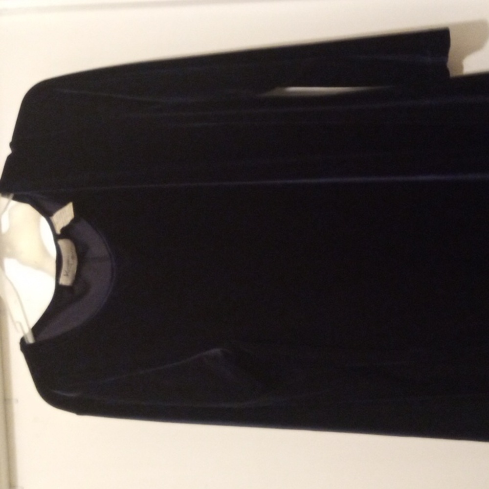 Navy blue dress with long sleeves,looks like velvet  90 % polyester 10% spandex